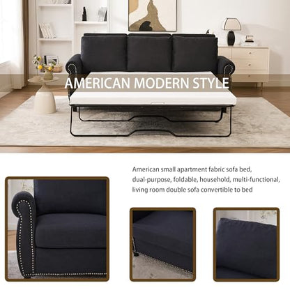 Queen Pull Out Sofa Bed, 81.5‘’ Large Convertible Sleeper Sofa, 3 Seater Loveseat Sofa-Bed with Queen Size Mattress for Living Room Small Spaces Apartment Studio, Dark Gray - color: Dark Gray, size: Convertible Sleeper Sofa Bed-3 seat