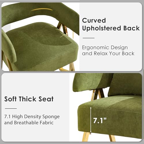 Modern Green Velvet Accent Chairs Set of 2, Barrel Armchairs Living Room | STHOUYN Comfy Reading Chairs, Living Room and Bedroom Seating, Curved Barrel Design, Wide Seat, Gold-Tone Legs - color: Green