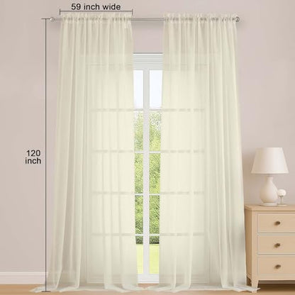 Cream Sheer Curtains 120 Inches Long 2 Panels Set, Airy Lightweight Sheer Cream Curtains for Living Room Bedroom, Farmhouse Voile Filmy Rod Pocket Curtains Drapes, 2 Pcs, 59" Wx120 L Inch - color: Cream, size: 59"W x 120"L (Pack of 2)