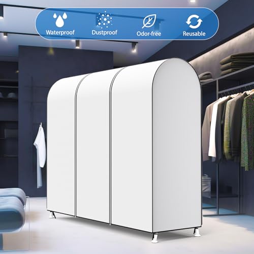 Zilink Garment Rack Cover Large Cothing Rack with Cover 72 in, White | Dustproof, Breathable, 2 Durable Zippers, Clothes Rack Cover Garment Bags Protector for Garment Rack (Rack Not Included) - size: 72"L x 20"W x 60"H - White
