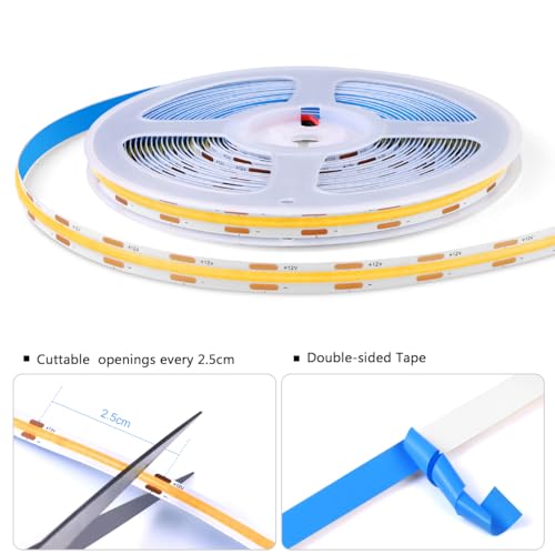 AIMENGTE Cabinet Light, LED Strip Lights, 6-in-1 12V COB Under Cabinet Lighting with Penetrable Touch Dimming, Energy-Efficient, for Wine Cabinets, Shoe Racks, Wardrobes, Kitchen Cabinets - color: Cold white 6500K, size: 6 X 3.3ft