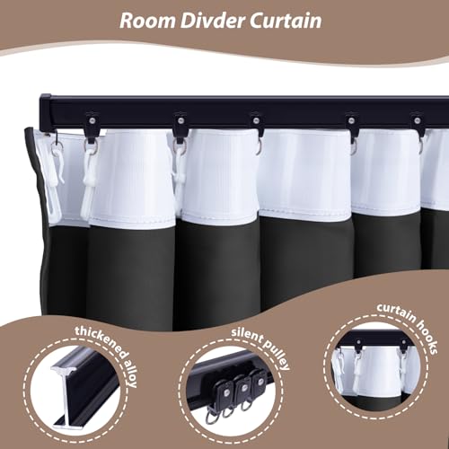 Room Divider Curtains with Ceiling Curtain Track Set Window Curtain for Bedroom,Living Room Total Blackout Thermal Insulated Privacy Ceiling Track Curtain W 6 × H 6 FT Deak-Grey drape&Black track - color: Deak-grey, size: 72"W x 72"L (Pack of 1)