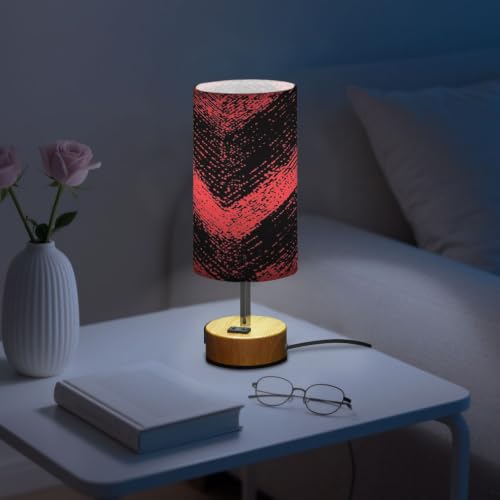 Kigai Red Black Folded Threads Touch Control Bedside Table Lamp 3 Way Dimmable Nightstand Lamp with USB A+C Charging Ports & AC Outlet Fabric Shade for Bedroom Desk Living Room