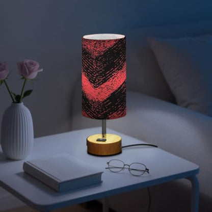 Kigai Red Black Folded Threads Touch Control Bedside Table Lamp 3 Way Dimmable Nightstand Lamp with USB A+C Charging Ports & AC Outlet Fabric Shade for Bedroom Desk Living Room