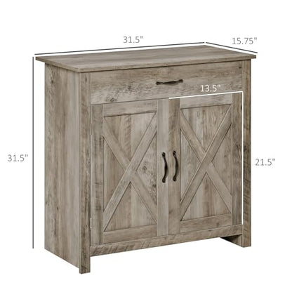 HOMCOM Farmhouse Sideboard Buffet Cabinet Barn Door Gray | Coffee Bar Cabinet, Drawer, Adjustable Shelf, Kitchen, Living Room, Entryway - color: Grey