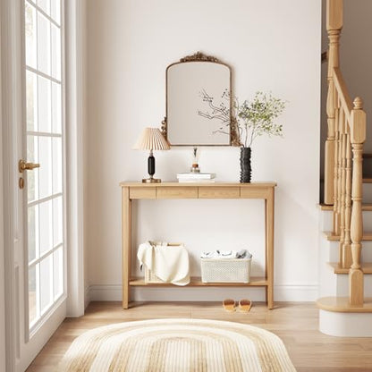 AQIMUELE Wood Console Table with Drawers, Walnut - color: Natural