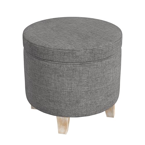 HomePop 19" Round Storage Ottoman - Gray Woven - color: Gray Woven