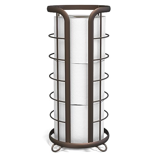 BROOKSTONE Toilet Paper Holder Stand Reserve - Free Standing Toilet Paper Stand with Storage that Holds Mega Rolls, Standing Bathroom Tissue Organizer, Bathroom Decor - Modern Storage Holder, Bronze - color: Bronze
