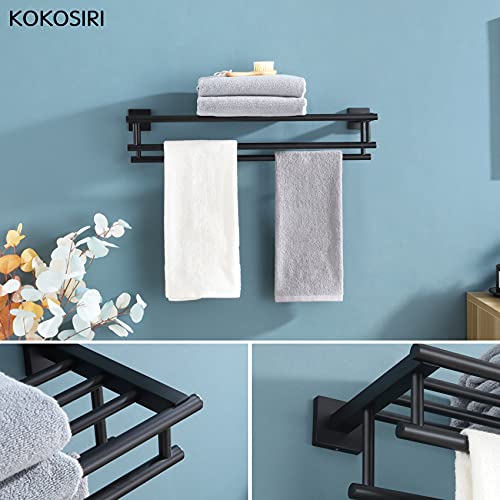 KOKOSIRI Bath Towel Rack with Double Towel Bars Bathroom Towel Shelf 24 Inch Towel Holder Wall Mounted Stainless Steel, Matte Black, B6005BK-L24 - color: Matte Black, size: 24 Inch