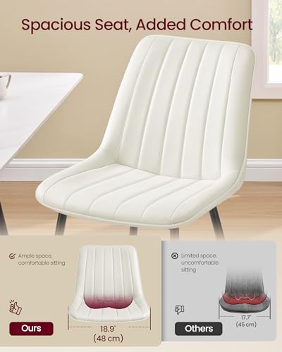 VASAGLE Dining Chairs Set of 2, Upholstered Kitchen Chairs, Synthetic Leather, Max. Load 264 lb, Steel Legs, Curved Backrest, for Dining Room, Cloud White and Ink Black ULDC090WH02 - color: Cloud White + Ink Black, size: Set of 2