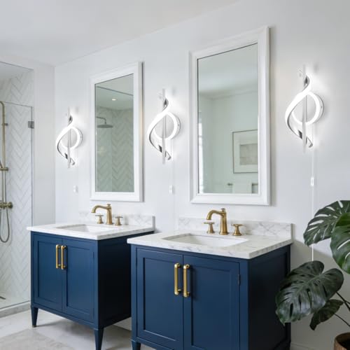 LED Wall Sconces Indoor, 12W Plug In Wall Sconces Set of 2, Modern Spiral Wall Lamp, Bedside Wall Lamps, 6000K Cold White Wall Light Fixture for Bedroom Stairs Living Room Hallway (Cold White, White) - color: White-Cool White