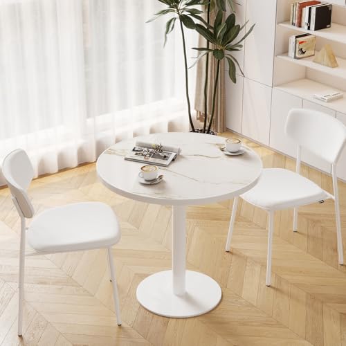 31.5'' Tulip Table, Round Dining Table with Sintered Stone Tabletop | White Aluminum Alloy Edge & Pedestal, Small Bistro Table for Dining Room/Café/Small Spaces/Restaurant (Calacatta Gold) - color: Calacatta Gold (White Edge), size: Round