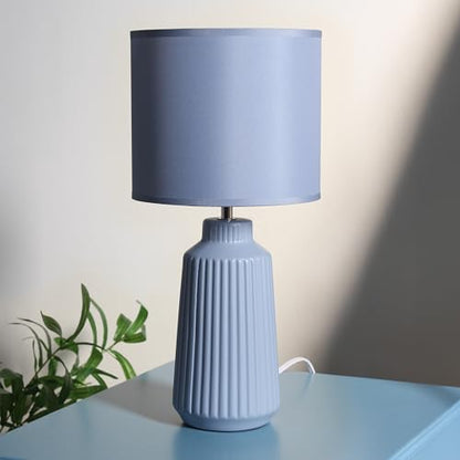 Simple Designs LT1169-SLT 15.94" Glow & Flow Minimalist Grooved Ceramic Table Lamp, Monochromatic Fabric Shade, Textured Accent Lighting, for Bedroom, Office, Living Room, Slate - color: Slate