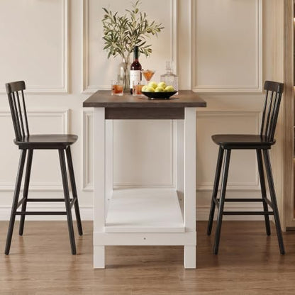 Kmax 47.25" Kitchen Island with Storage, Farmhouse Solid Wood Stationary Dining Table with Large Worktop, Modern Coffee Bar Table for Small Space, Brown Brush and White - color: White- Brown Brush