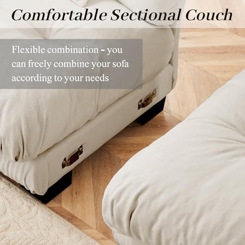 Modular Sectional Sofa for Living Room,173" U-Shaped Comfy Couch with Ottoman, Oversized 4 Seater Beige Sectional Couches with Pillows, Fluffy Couch Set with Deep Seat - color: Chenille Beige, size: 4-Seat & 2-Ottoman
