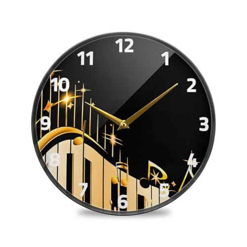 ALAZA Music Notes with Piano Keys Wall Clock Battery Operated Silent Non Ticking Clocks for Living Room Decor 12 Inch / 9.5 Inch - color: Music, size: 12x12in
