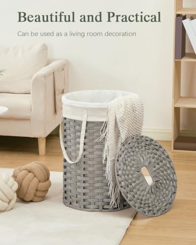 SETVSON Laundry Hamper with Lid Laundry Basket with Lid 19.0 Gal, Gray | Round Clothes Organizer with Lid, Removable Inner Liner Bag with Handles, 2 Mesh Wash Bags, Easy 5-Minute Assembly - color: Gray, size: 72 L