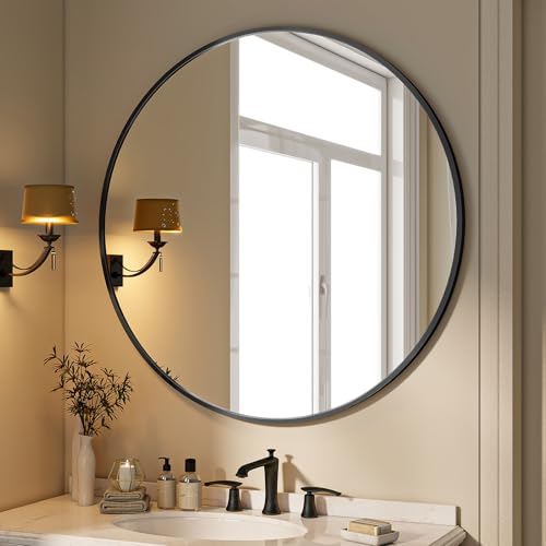 BEAUTYPEAK 40 Inch Round Mirror, Metal Frame Circle Mirror, Black | Wall Mounted for Entryway, Bathroom, Vanity, Living Room - color: Black, size: 40"L x 40"W