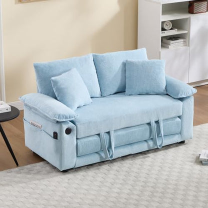 3-in-1 Convertible Sofa Bed | Foldable Loveseat Couch Floor Futon Sofa Sleeper Mattress Lounge Space‑Saving, Blue - color: Blue