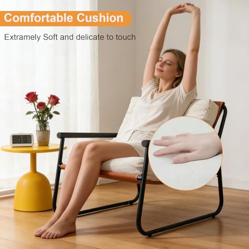 Lightdot 30" Wider Accent Chair Heavy Duty Sturdy Armchair Fabric Lounge Chair Ergonomic Design Upholstered Leisure Chair for Large Frame Suit for Living Room/Bedroom - color: Orange