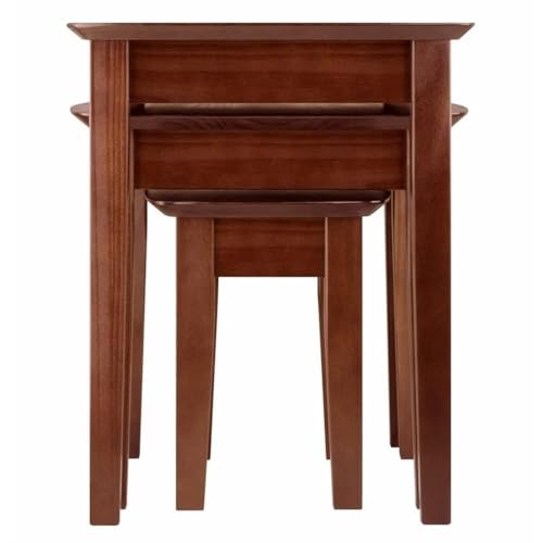 Pemberly Row 3-Piece Rectangular Solid Wood Nesting Tables, Antique Walnut Finish, Space-Saving Design, Rounded Tops and Tapered Legs, Living Room or Display Use - style: Curved Edge Top