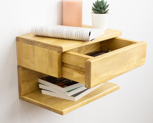 Floating Nightstand Side Accent or End Table with Storage Drawer, Wood Bedside Shelf, Handmade Floating Table (Madrid) - color: Madrid