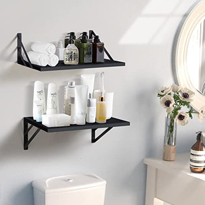 Tectocker-DOU 2 Pc Deep Floating Wall Shelves, Heavy Duty, 16x12, Black | Easy Install, All Hardware Included. Holds 40 Lbs. Easy-Clean. For Living Room, Kitchen, Bathroom, Bedroom, Office. - color: Black, size: 16W×12D