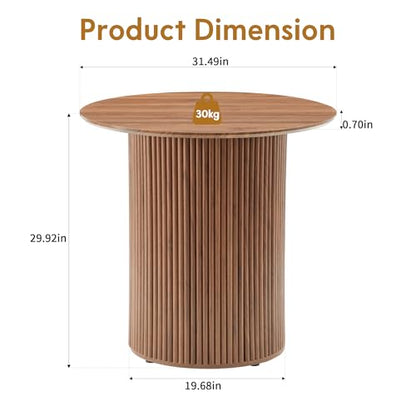 31.5" Round Dining Table for 2 People, Small Kitchen Dinner Table with Fluted Wood Base, Farmhouse Circle Dining Tables for Home, Kitchen, Dining Room, Living Room (Walnut) - color: Walnut