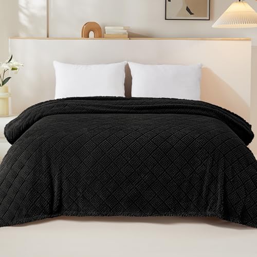 Whale Flotilla Soft Fleece Queen Size Blanket for Bed, Black | Jacquard Waffle Blankets for Home Decor, Lightweight and Cozy, All Season Suitable, 90x90 Inch - color: Black, size: Queen(90x90 Inch)