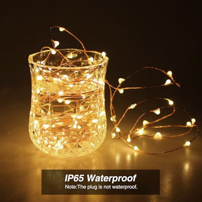 Fairy Lights Plug in,33Ft 100 LEDs Copper Lights Warm White,Christmas Lights Indoor Outdoor,Led Fairy String Lights for Bedroom Party Wedding Patio Christmas Tree Decoration - size: 33FT with Adapter