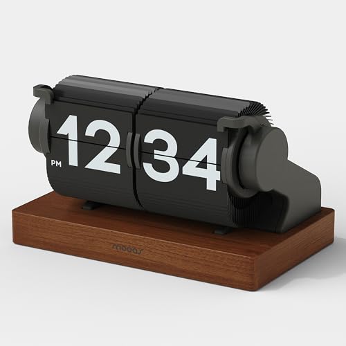 mooas Automatic Mini Flip Clock, Rechargeable, Timer/Alarm/Calendar (Black) | Retro Vintage Design, Automatic Flip Desk Clock, USB-C Charging, Interior Objet for Home Office Living Room Hotel Café - color: Automatic Mini Flip Black