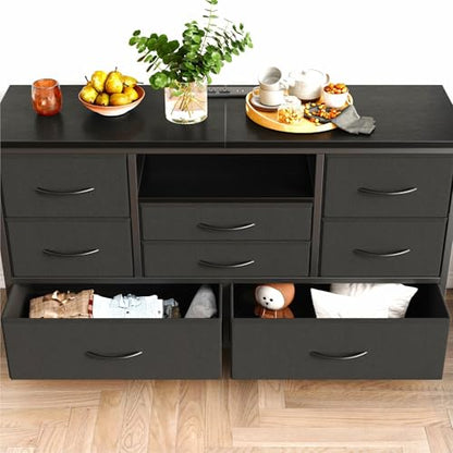 8-Drawer LED Dresser TV Stand with Power Outlet for 55'' TV - Wide Storage Chest for Bedroom, Living Room & Entryway, Wood Top Console Table with 22 Light Modes - color: Black