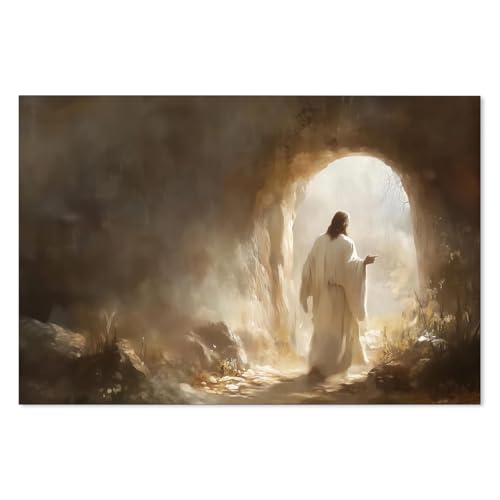 NLIEOPDA Jesus Christ Leaving The Tomb Wall Art Christian Religious Canvas Poster Easter Painting Prints for Home Prayer Room Church Wall Decor 16X24 inch Unframed - color: Christian3-Unframed, size: 24"L x 16"W