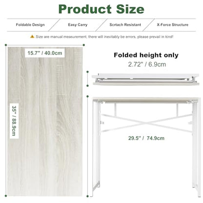 Lutown-Teen Small Folding Desk 35 inch, Beige | No Assembly Required Small Office Desk, Writing Gaming Computer Camping Table for Small Spaces - color: Beige, size: 35 Inch