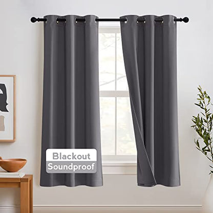 RYB HOME Soundproof Curtains 63 inches, 3 Layers 100% Blackout Curtains | Noise Reducing, Thermal Insulated, With Detachable Felt Liner, For Nursery Bedroom Kids Room, W42 x L63, Grey, 2 Panels - color: Grey, size: 42"W x 63"L (Pack of 2)