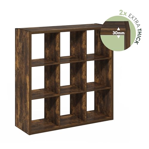 Furinno Cubicle 9-Cube Book Shelf, Extra Thick Frame Bookshelf, Amber Pine | 14.6" x 44" x 44", Reversible Bookcase with Open Back, for Living Room, Bedroom, Home Office - color: Amber Pine, size: 9-Cube