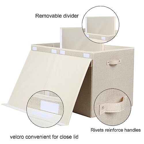 122L Large Toy Box Chest Storage with Lid, Collapsible Kids Toy Storage | Toy Chest with with Removable Divider for Kids, Boys, Girls, Nursery, Living Room, Bedroom, 26"x17" x17" (Linen Beige) - color: Extra Large Beige
