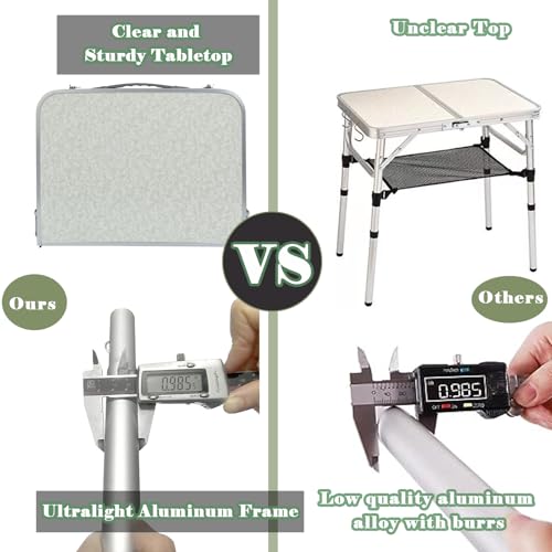 Small Folding Camping Table, 2ft Portable Picnic Table Aluminum 24" x 16" Folding Table, 3 Adjustable Heights Portable Lightweight Table Dining Table for RV, Picnic, Beach (White) - color: White