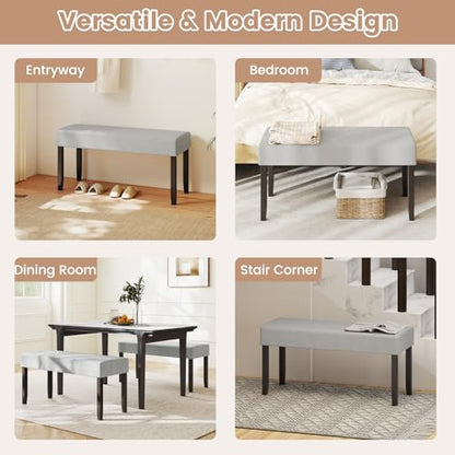 Giantex 40.5" Upholstered Entryway Bench with Padded Seat & Solid Rubber Wood Legs, Load 400Lbs, Indoor Velvet Dining Bench for Living Room, Kitchen, End of Bed, Hallway