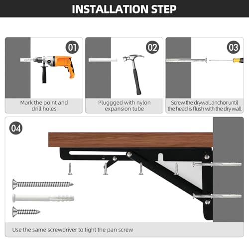 Folding Shelf Brackets 12 inch Foldable Shelf Bracket Heavy Duty Collapsible Shelf Brackets DIY Wall Mounted Fold Down Table Bracket Space-Saving for Benches Workstation (2PC, Max.Load 133 lbs) - size: 12 Inch