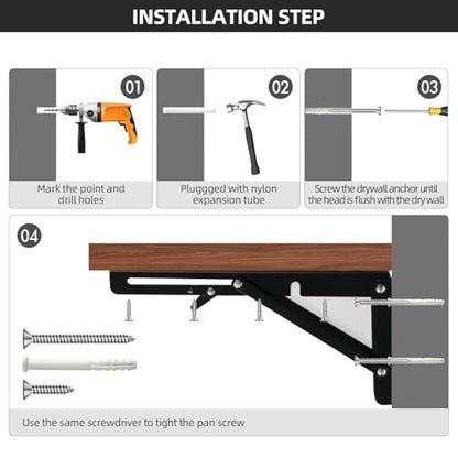 Folding Shelf Brackets 16 inch Foldable Shelf Bracket Heavy Duty Collapsible Shelf Brackets DIY Wall Mounted Fold Down Table Bracket Space-Saving for Benches Workstation (2PC, Max.Load 177 lbs) - size: 16 Inch