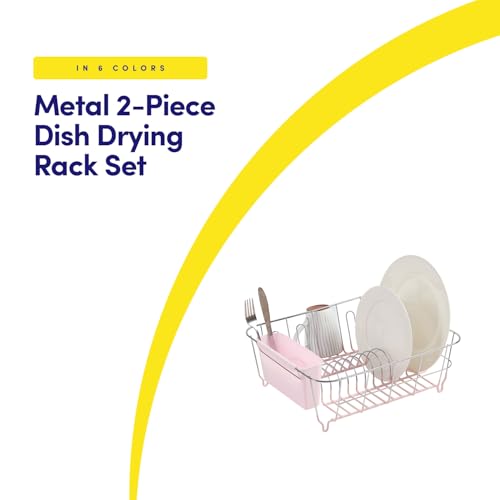 Dish Drying Rack & Cutlery Holder 2 Piece Set - Compact Sink-Fitting Dish Drainer with Rubberized Undercoating, Space-Saving Kitchen Organizer for Plates, Cups, Bowls & Utensils in Sink, Pale Pink - color: Pale Pink