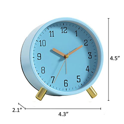 SHISEDECO Small Analog Alarm Clock, Battery Operated Desk Clock, Blue | Bedside Analog Non-Ticking Silent Small Deskclock Battery Operated for Living Room, Bedroom, Office - color: Blue