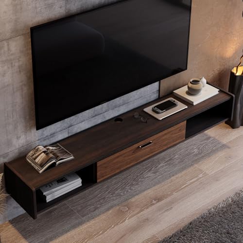 47'' Floating TV Stand,Wall Mounted TV Console,Walnut | Floating TV Cabinet, Under TV Shelf for Bedroom Living Room - color: Walnut, size: 47 IN