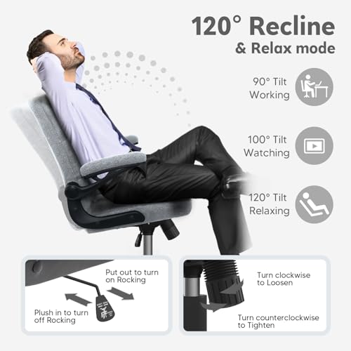 Home Office Chair with Wheels, Rolling Desk Chairs with Flip-up Armrest, Adjustable Office Computer Chair Teddy Fleece, Light Gray - color: Light Grey