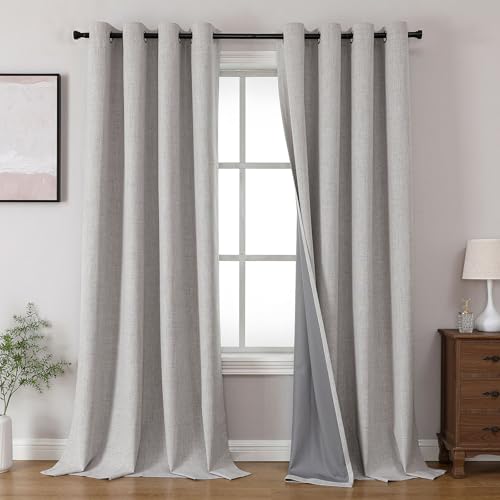 Joydeco Blackout Curtains 120 Inches Long 2 Panels Burg, Room Darkening Curtains for Bedroom, 100% Black Out Textured Thermal Drapes Privacy Protection 2 Panels Set(W52 x L120 Inch, Greyish White) - color: Greyish White, size: 52"W x 120"L (Pack of 2)