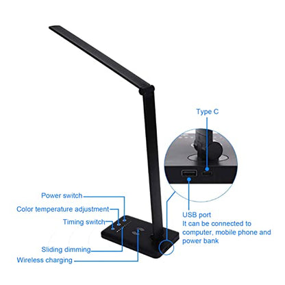 LED Desk Lamp with 5- Dimmable Brightness, Foldable Arm & Built-in 5W USB Charging Port – Compatible with Study, Office and Home Use