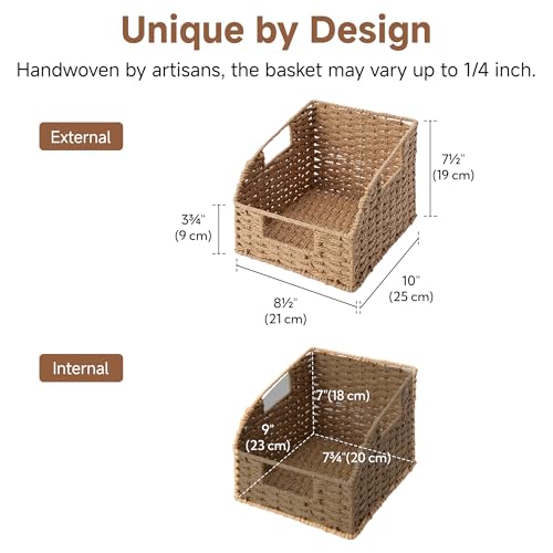 StorageWorks Wicker Baskets for Organizing, Book Baskets, Orange, 2-Pack | Round Paper Rope Pantry Organizers and Storage, Wicker Storage Baskets for Shelves, Baskets for Books, Pantry Storage Baskets - color: Light Brown(Paper Rope), size: 2x 8½"L x 10"W