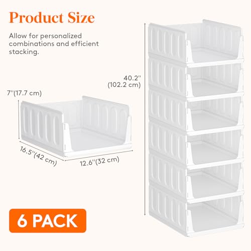 Lifewit Stacking Closet Organizers Shelf for Clothes 6 Pack 16.1" Depth | 16.1" depth, open front basket, top shelf storage bins, store clothing sweater jeans, for Pantry, Kitchen, Dorm