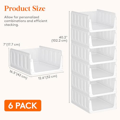 Lifewit Stacking Closet Organizers Shelf for Clothes 6 Pack 16.1" Depth | 16.1" depth, open front basket, top shelf storage bins, store clothing sweater jeans, for Pantry, Kitchen, Dorm